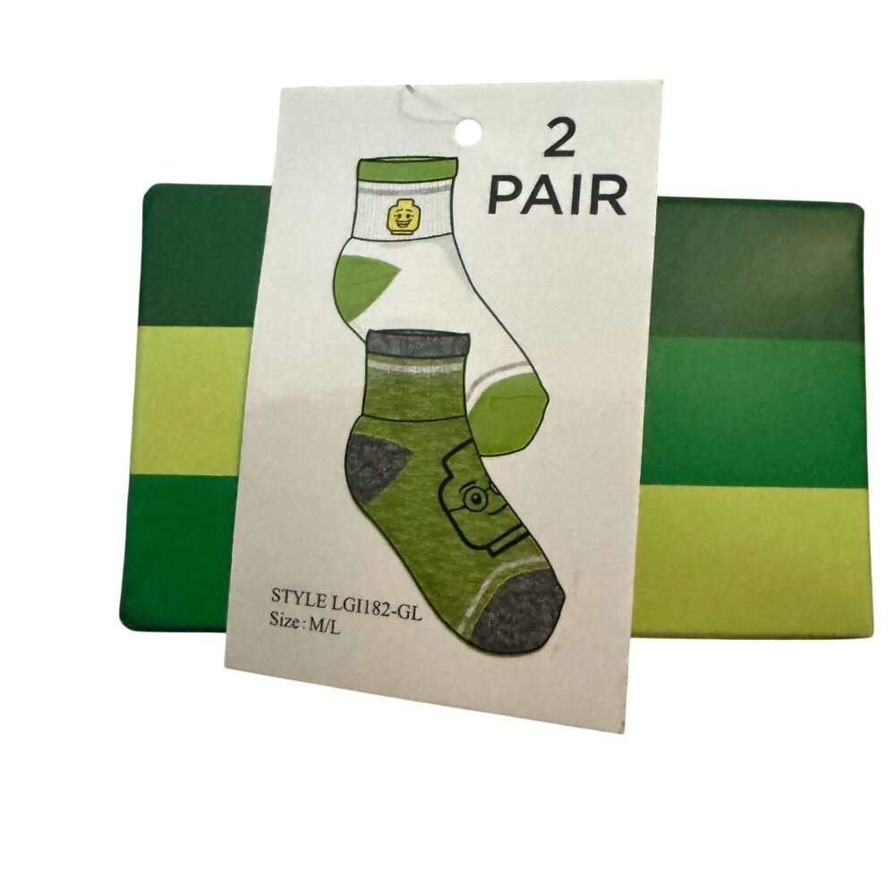 Lego Boys Socks 2 Pair Set M/L Green & White